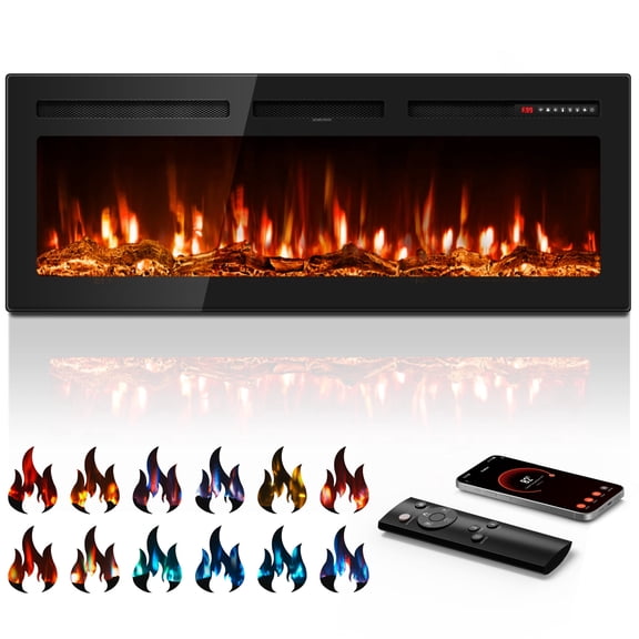 UrbanSync 60" Electric Fireplace WiFi, Freestanding/Inserts/Wall Mounted Fireplace Heater with Alexa, App/Voice Control, 12 Flame Colors, Timer, Log and Crystal