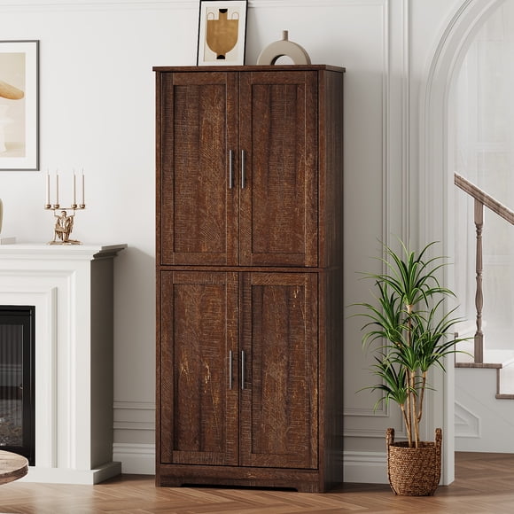 70" Tall Pantry Cabinet, Farmhouse Kitchen Pantry Storage Cabinets, Freestanding Cupboard with 4 Doors and 3 Adjustable Shelves for Dining Room/Kitchen/Living Room/Bathroom/Laundry/Utility Room