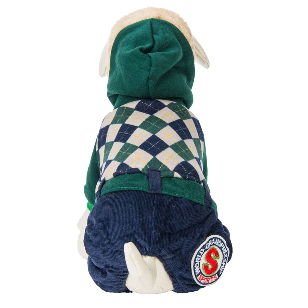 CUECUEPET Hoodie Cotton Gender Neutral Jacket for Small to Medium Sized Dogs (Green / Blue Plaid) [Multiple Sizes Available]