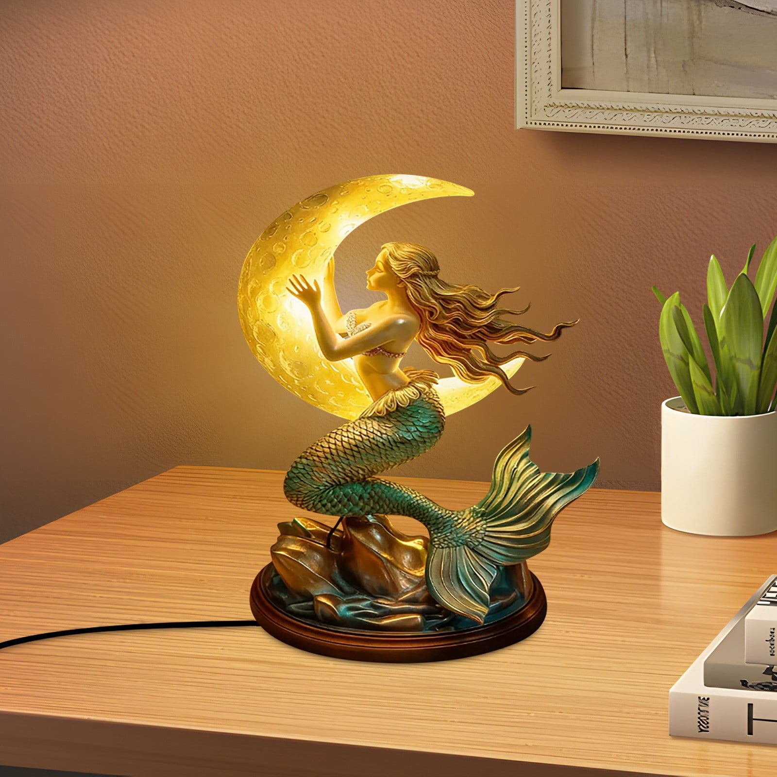 Moonlight Mermaid Night Light 8 Inch Vintage Base Design Night Light Bedroom Night Light with Mermaids Lamp for Bedroom Hotel Restaurant Decorative