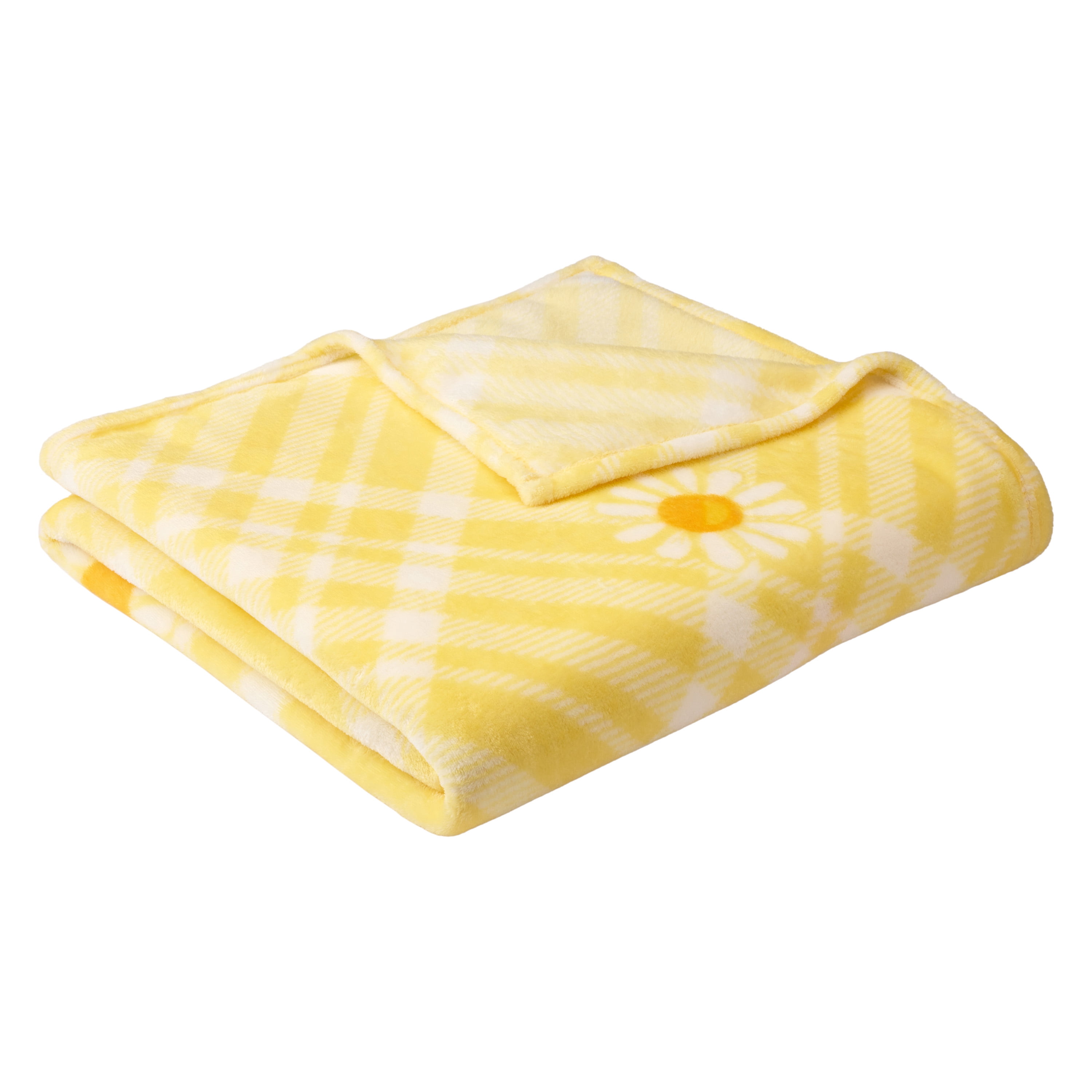 Pompompurin Yellow Gingham Print Fleece Bed Blanket, Twin/Full, Sanrio