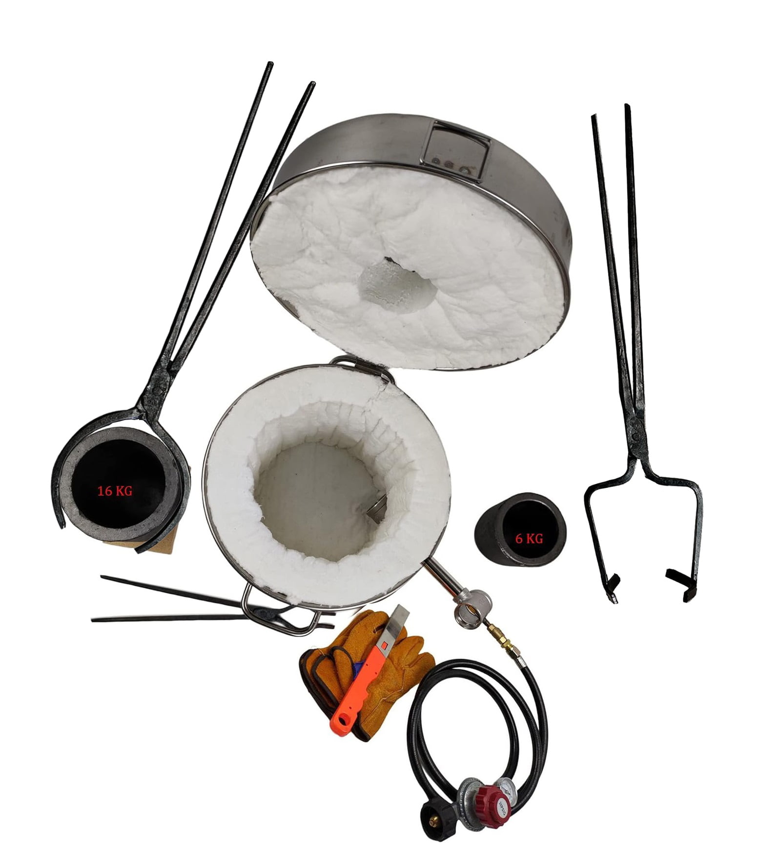 LSMIITH 16kg Gas Metal Melting Furnace with Pouring and Lifting Crucible Tongs, Foundry Furnace with Casting Tools for Melting Metals Copper Brass Aluminum Gold