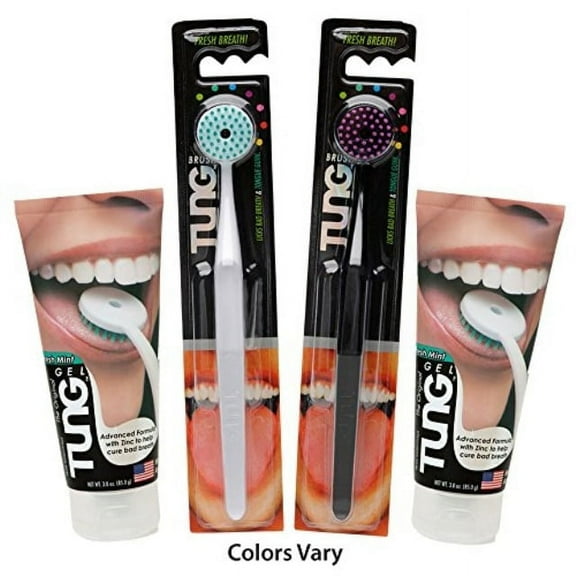 Tung Tongue Brush & Gel Kit - Tongue Cleaner for Adults - Tongue Scraper to Fight Bad Breath and Halitosis - Mouth Odor Eliminator - Fresh Mint - Made in America - (Set of 2)