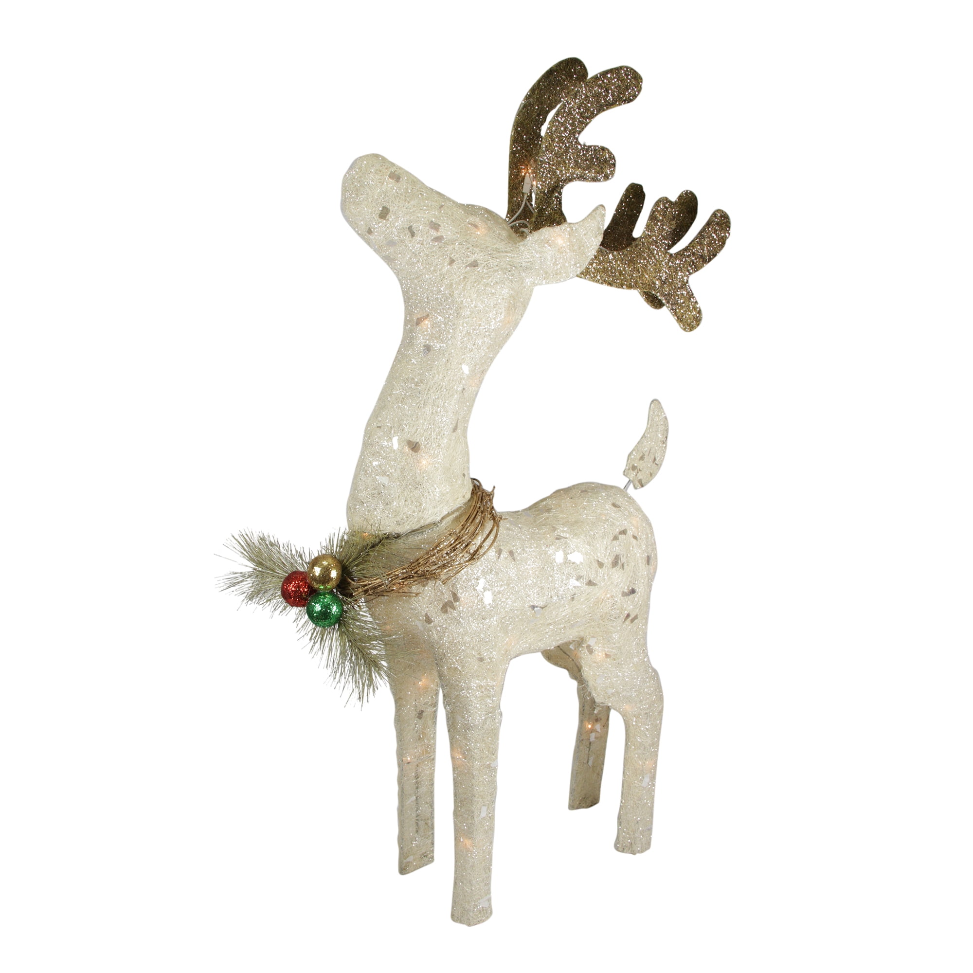 37" White and Brown Lighted Sparkling Standing Reindeer Outdoor