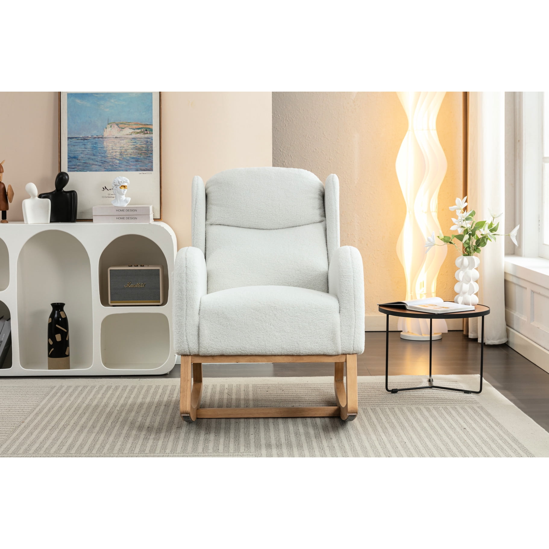 Rocking Chair With And Fabric Eucalyptus Wood Soft Wooden Seat