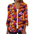 thumbnail image 2 of LOVZFMLL Cardigan pour Femmes 2025 Halloween Boutons Cardigan Imprimé Citrouilles Manches 3/4 Col Décontracté, 2 of 5
