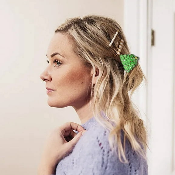 Festive Holiday Hair Barrettes Glitter Printed Christmas Hair Clips Ornamental Party Hair Accessories