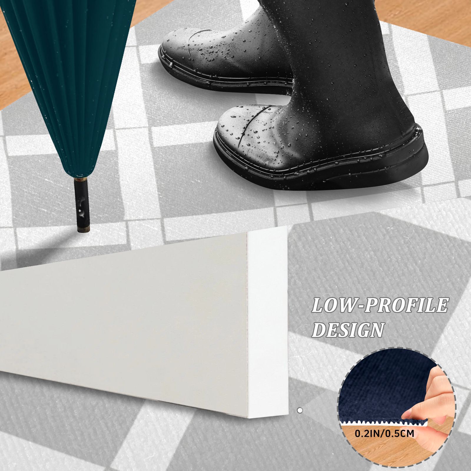 JSTEL Gray & White Grid Front Door Mat Outside Entrance 32x20 Inch Doormat for Outdoor Indoor Washable Non Slip Floor Mats