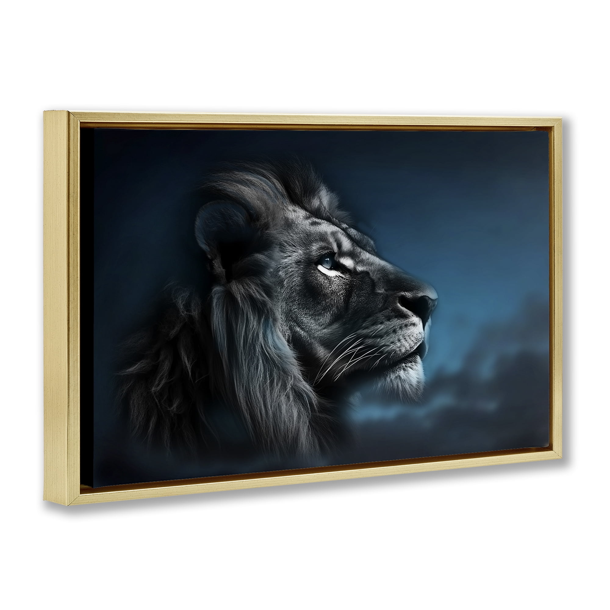 Stupell Industries Intense Gazing Lion Animals & Insects Painting Gold Floater Framed Canvas Art Print Wall Art, 25 x 17