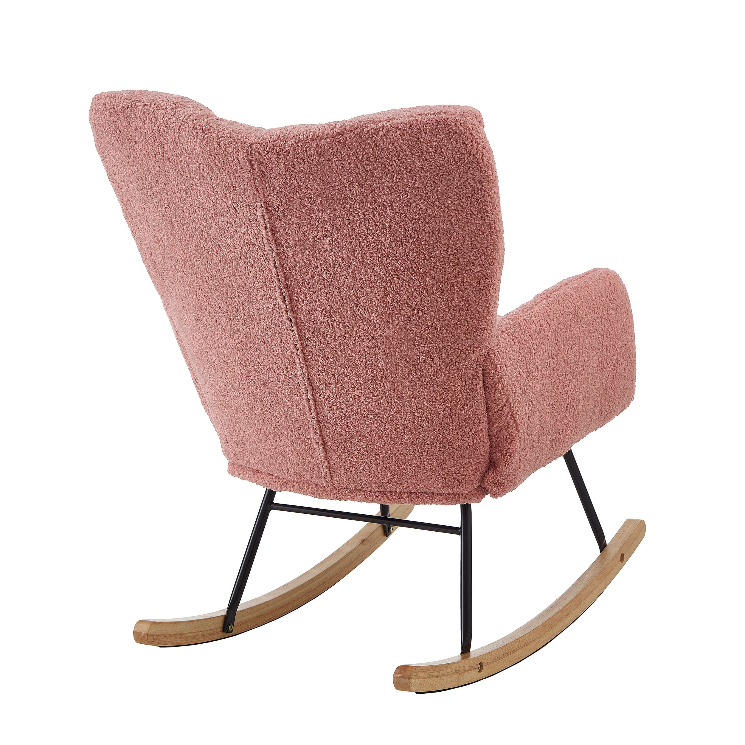 Glider Chair, Tufted Rocking Chair with Sturdy Metal Frame, Upholstered Teddy Fabric Accent Chair for Living Room or Bedroom, Ergonomic High Back and Armrest Design, Pink
