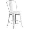 thumbnail image 3 of YYEAN  24" Indoor-Outdoor Counter Stool - Metal Stool with Distressed Black Finish - Vertical Slat Back - Integrated Footrest- White, 3 of 18
