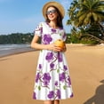 thumbnail image 4 of Picia Orchids Flowers Pattern Women's Short Sleeve Summer Dress Pleated Loose Swing Knee Length Short Sleeve Swing Dresses, 4 of 6