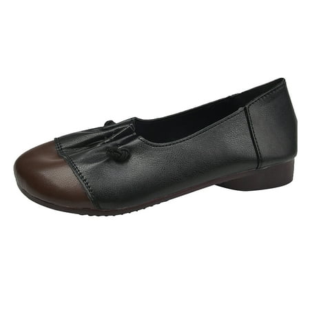 

XINSHIDE Women Shoes Casual Female Fashion Color Blocking Leather Shallow Comfort Soft Sole Flat Casual Shoes Fashion Shoes
