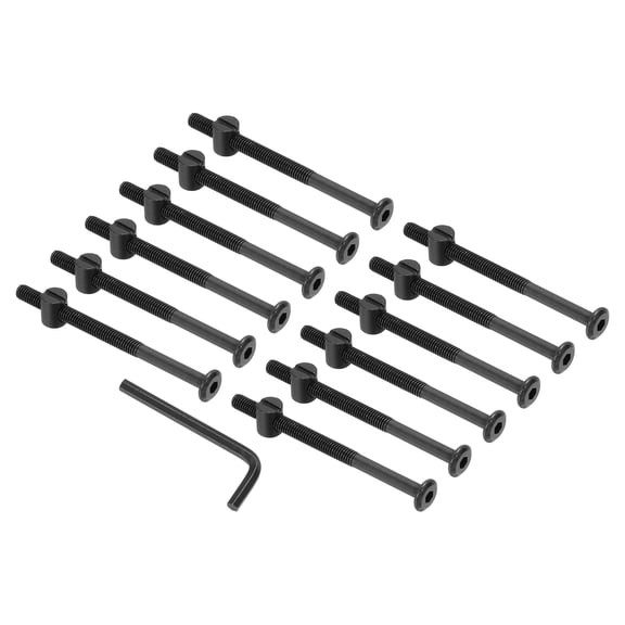 Uxcell M6 x 85mm Bunk Bed Bolts, 12Pcs Hex Socket Screws Nuts with Wrench Black
