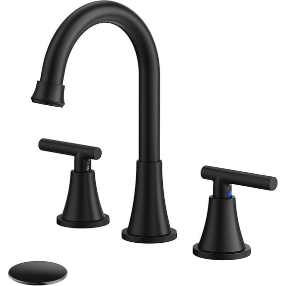 Bathroom Faucets for Sink 3 Hole, Hurran Matte Black Bathroom Sink Faucet with Pop-up Drain and Supply Lines, Stainless Steel Lead-Free Widespread Faucet for Vanity RV Farmhouse Sink