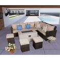 thumbnail image 2 of 8-Piece Outdoor Furniture Set with Fire Pit Table PE Wicker Brown Rattan Sectional Sofa Patio Conversation Set, 2 of 7