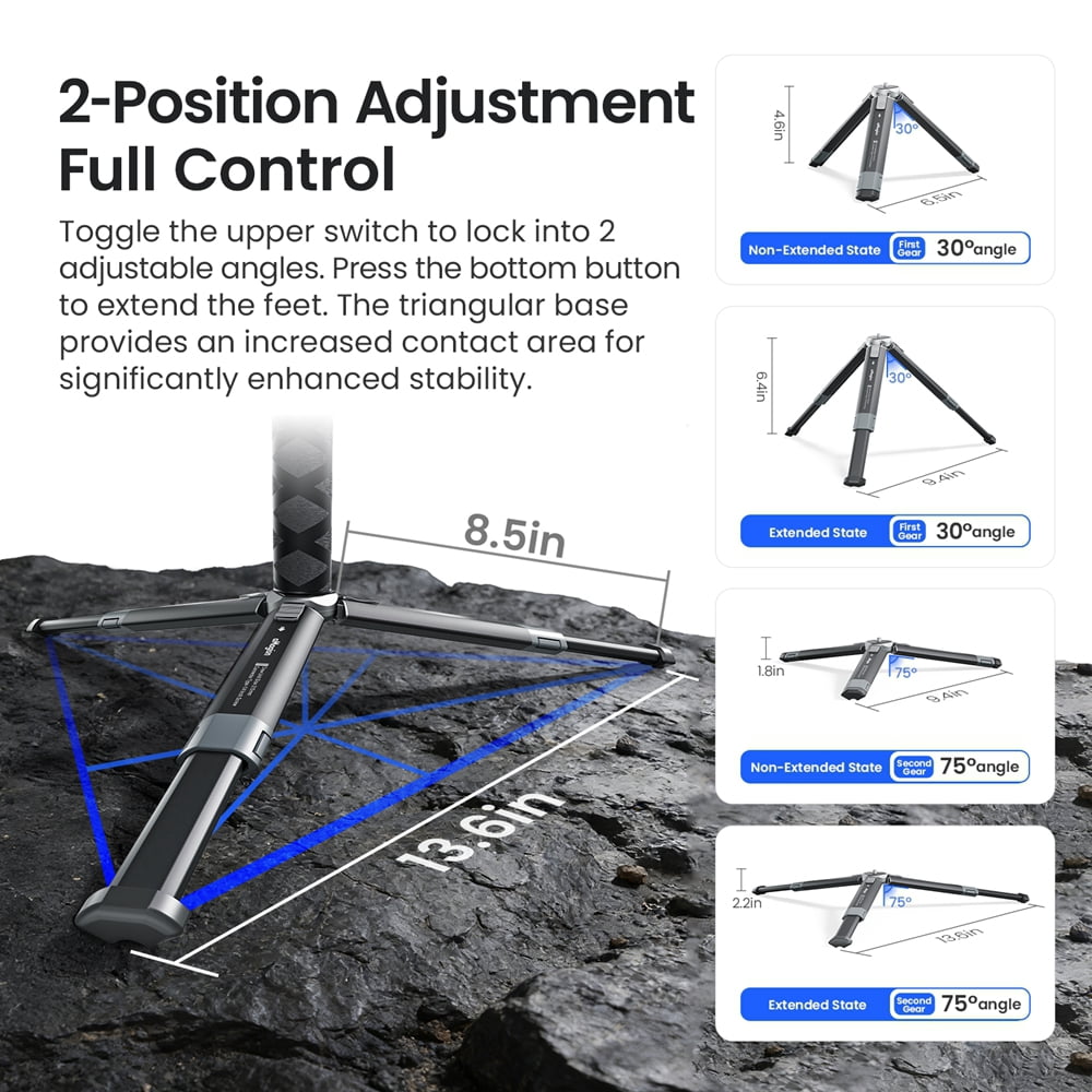 Metal Extension Tripod for DJI Osmo 360 /Action 6/5 Pro/4/Insta 360 X5/X4 Air/X4/X3/GoPro Hero 13/12/11/10/9 Camera 2-Stage Adjustable Desktop Stand Tripod with 1/4" Screw