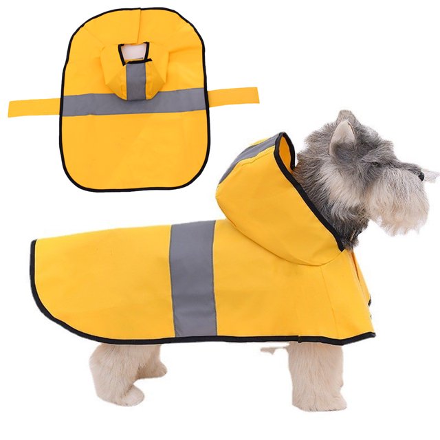 Chubasquero con capucha para perros, impermeable, con capucha, para mascotas, con tira reflectante, para perros pequeños, medianos y grandes, color amarillo, talla M