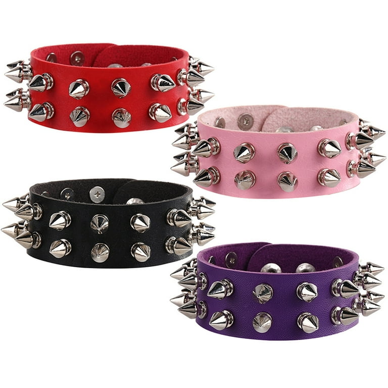 Gothic Emo Grunge Punk Rock Wide Leather Spiked Bracelet - Silver Spik –  Skelapparel