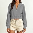 thumbnail image 6 of DIOAZUD Women's Cropped Zip up Sweatshirts Long Sleeve Full Zip Sweatshirt Jacket Collarless V Neck Casual Crop Cardigan Fall Clothes Gray S-XXL, 6 of 6