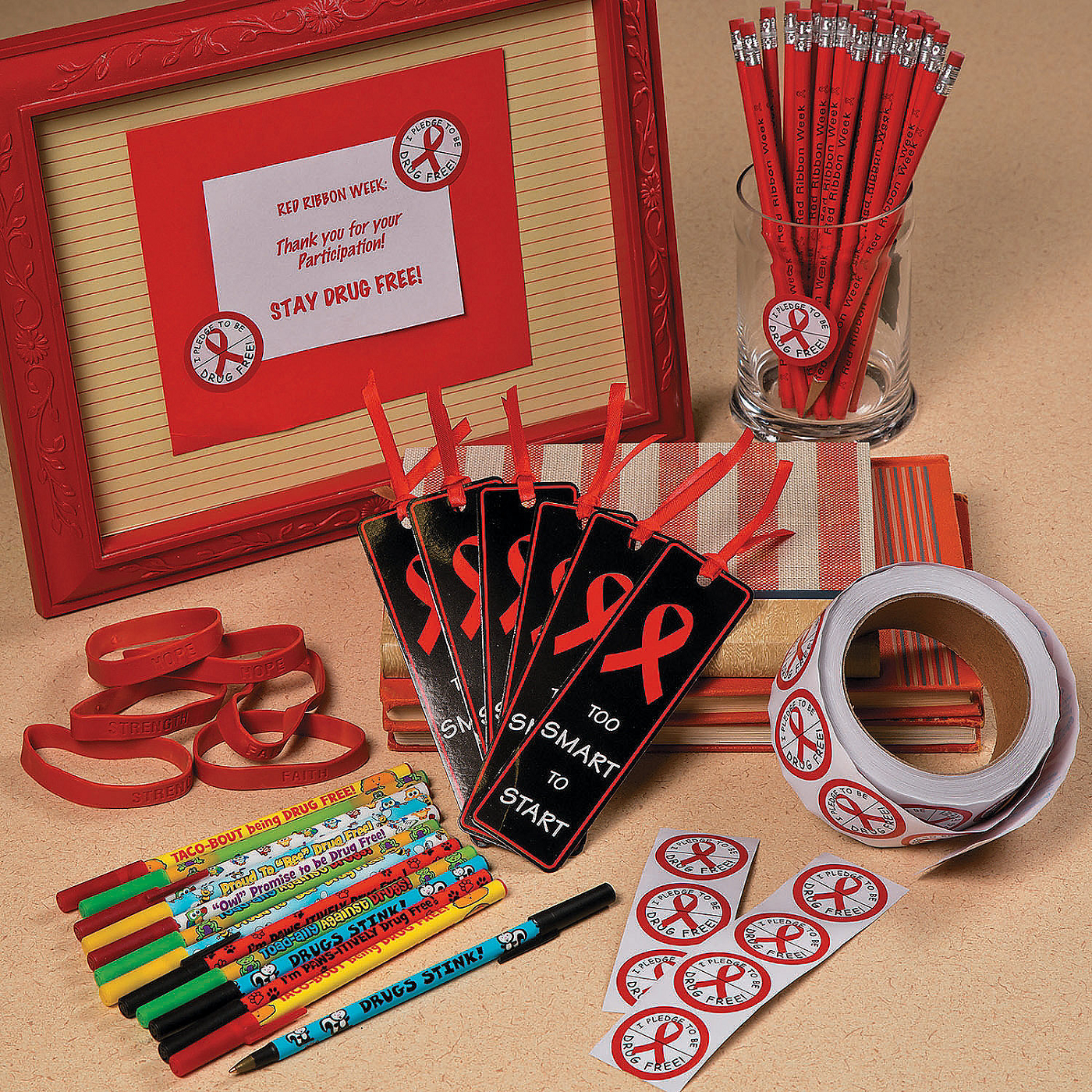 Fun Express 72 Pieces Drug Awareness Pen Assortment, Red Ribbon Week Supplies