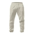 thumbnail image 4 of Youmylove Mens Casual Linen Pants Drawstring Elastic Waist Jogger Pants Solid Color Breathable Loose Fit Summer Beach Trousers Comfort Workout Pants, 4 of 7