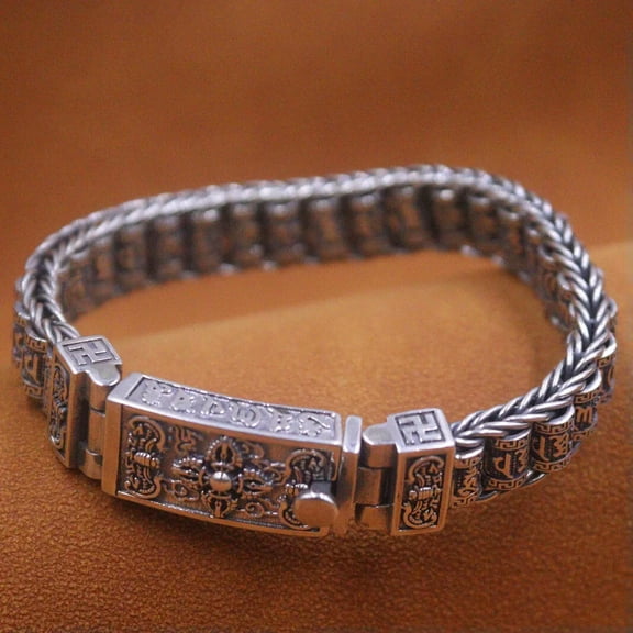 K-KED Real 925 Sterling Silver Bracelet Men Women 11mm Lucky Beaded Link 7.5inch L