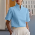 thumbnail image 3 of TGSLY Stand Collar Tops for Women Lightweight Soft Split V Neck Short Sleeve Shirts Dressy Casual Solid Color Business Blouses M, 3 of 8