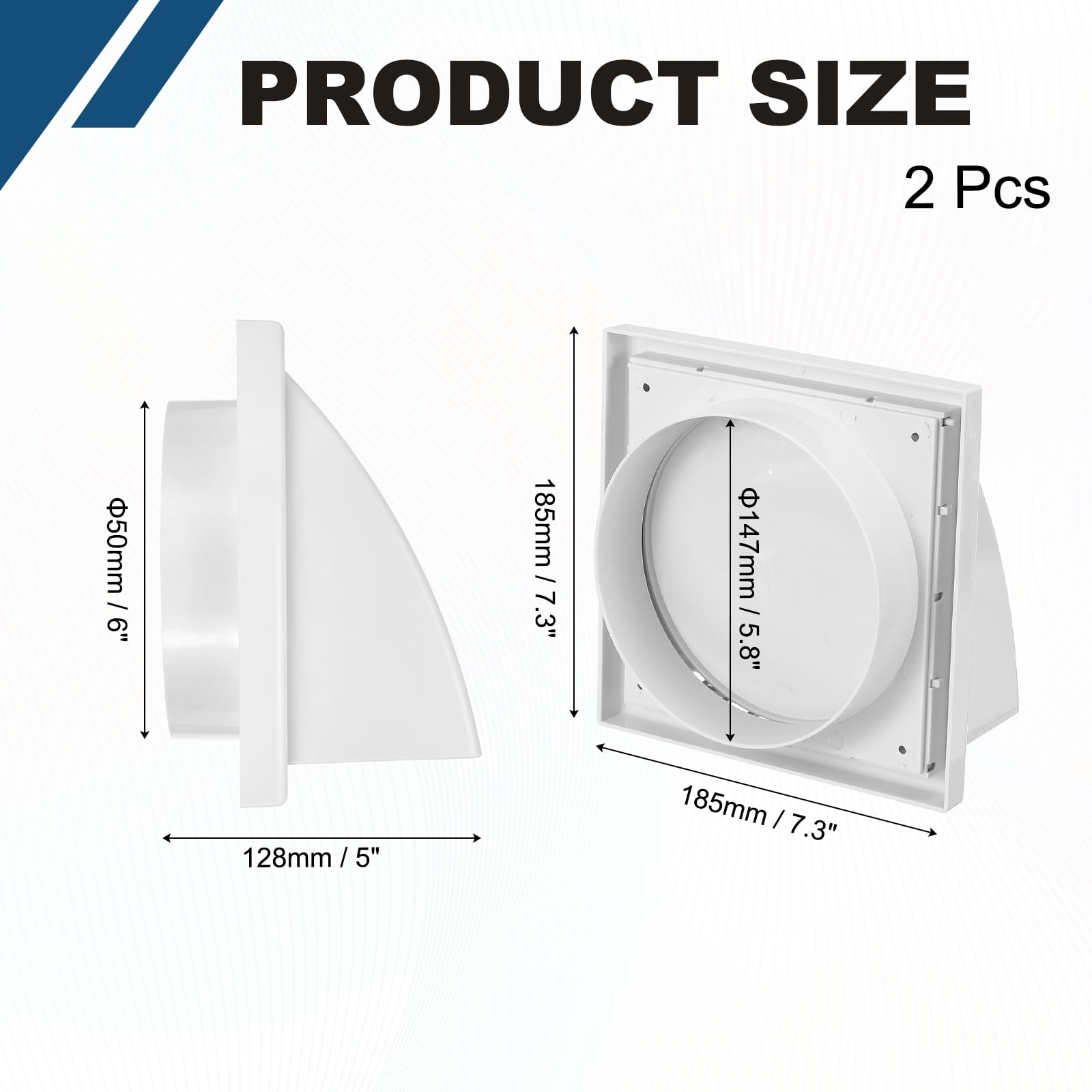 Uxcell 2PCS Dryer Vent Cover  (6" OD)  - Exterior Wall Air Vent Covers ABS Plastic Weatherproof Protection Hood with Backdraft Damper for Kitchen/Bathroom/Garage/Outdoor, White