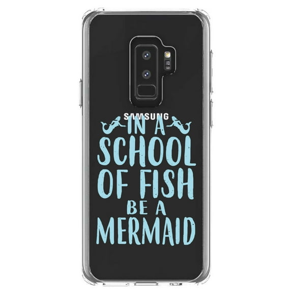 DistinctInk Clear Shockproof Hybrid Case for Samsung Galaxy S9  PLUS (6.2" Screen) - TPU Bumper Acrylic Back Tempered Glass Screen Protector - In a School of Fish Be a Mermaid