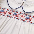 thumbnail image 5 of ZEHJUHAN Baby Girls Independence Day Romper Peter Pan Collar Flag & Bow Embroidery Back Button Closure White，9-12M, 5 of 7