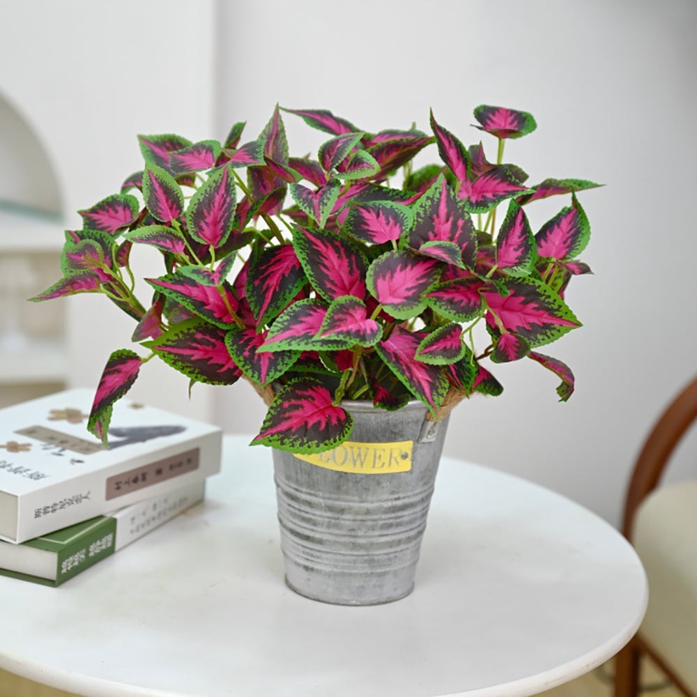 Artificial Greenery Plants Outdoor, 5 Pcs Faux Coleus Plants UV Resistant Silk Plants with Stems, Fake Plants for Outside Garden Patio Hanging Planter Pathway Front Porch Decoration