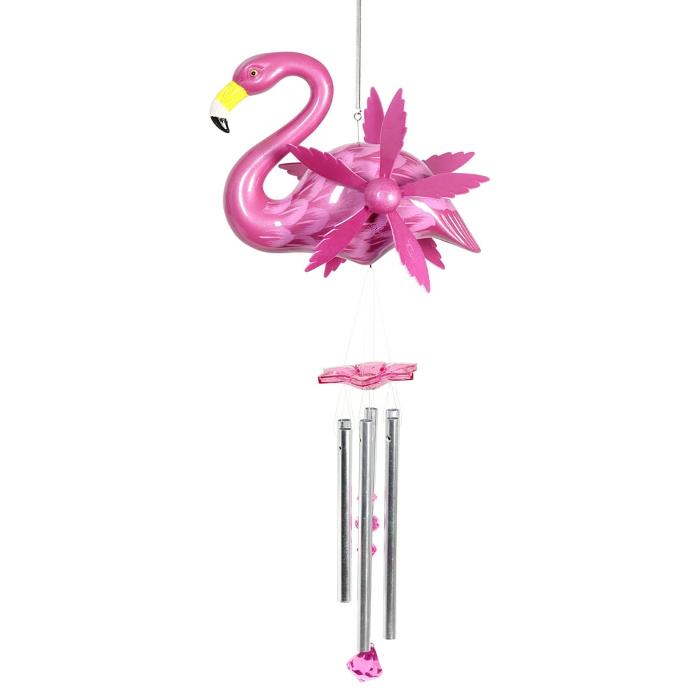 Exhart Large WindyWings Whirligig Pink Flamingo Spinning Wind Chime, 11 by 24 inch, Plastic
