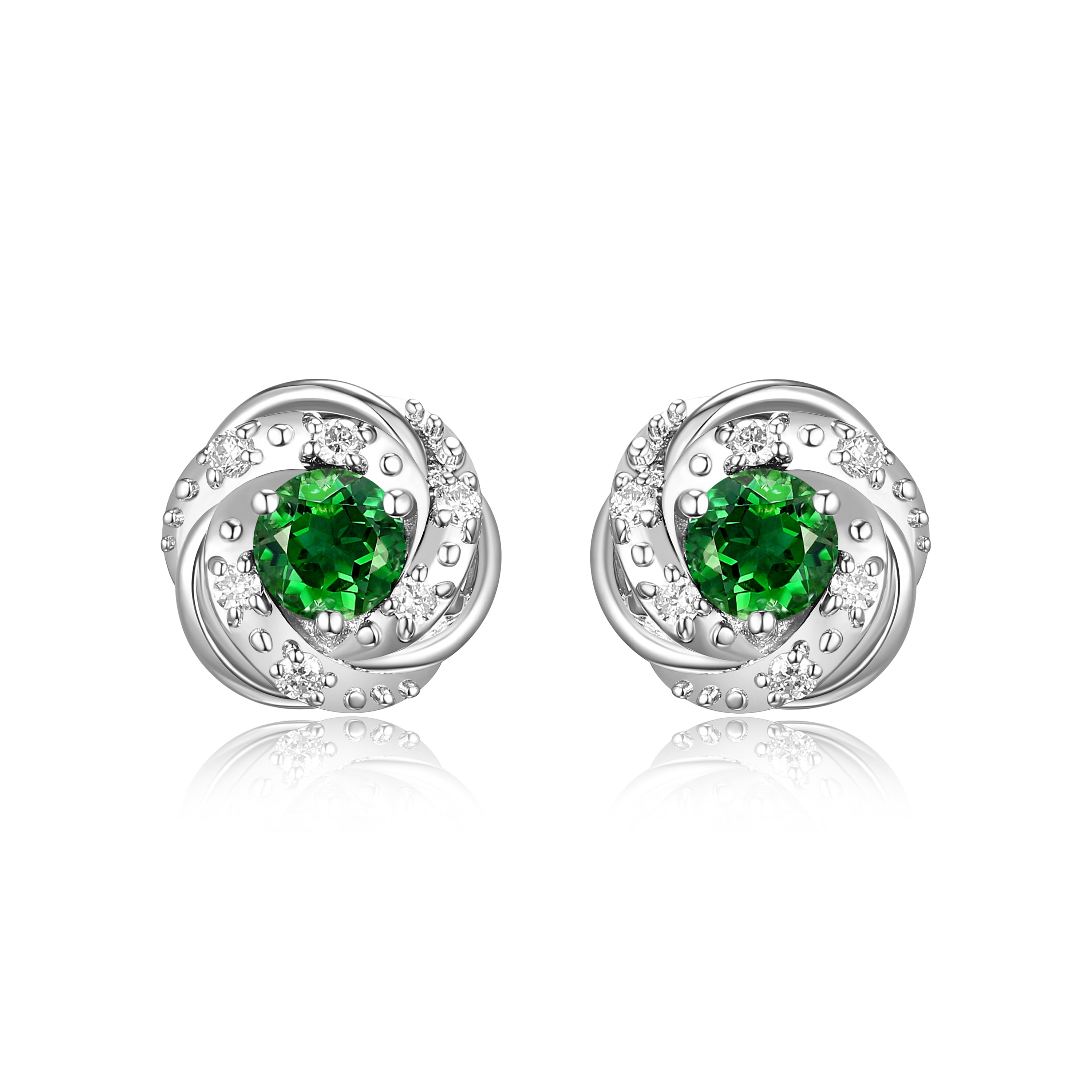 Forever Facets Lab Grown Diamond and Created Emerald Sterling Silver Stud Earrings, Adult Female