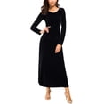 thumbnail image 4 of Vestido largo elástico de terciopelo fruncido de manga larga elegante para mujer Xemadio WRMH-233-6, 4 of 5