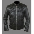 thumbnail image 2 of Noora New Men's Black Lambskin Leather Quilted Biker Jacket With Zipper Designer Slim Fit Quilted Jacket SU022, 2 of 6