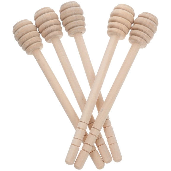 ORDDIART 5Pcs Beige Wood Honey Stirrer Stick for Viscous Substances in Kitchen