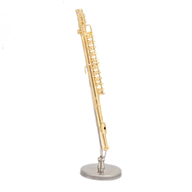 Dollhouse Flute, Miniature Flute, Copper Miniature Dollhouse Model Simulated Musical Instrument Model for Children for Kids Gift Home Ornaments Gift Gold 11cm