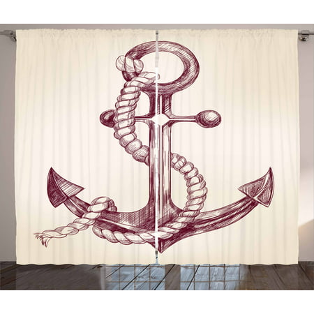 Anchor Curtains 2 Panels Set, Realistic Hand Drawn Sketch Marine Vintage Design Sails Yacht Boat Cruise, Window Drapes for Living Room Bedroom, 108W X 90L Inches, Dark Mauve Cream, by (Best Cruising Yacht Designs)
