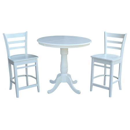 36" Round Extension Dining Table 34.9"H With 2 Emily Counterheight Stools - 3 Piece Set - White