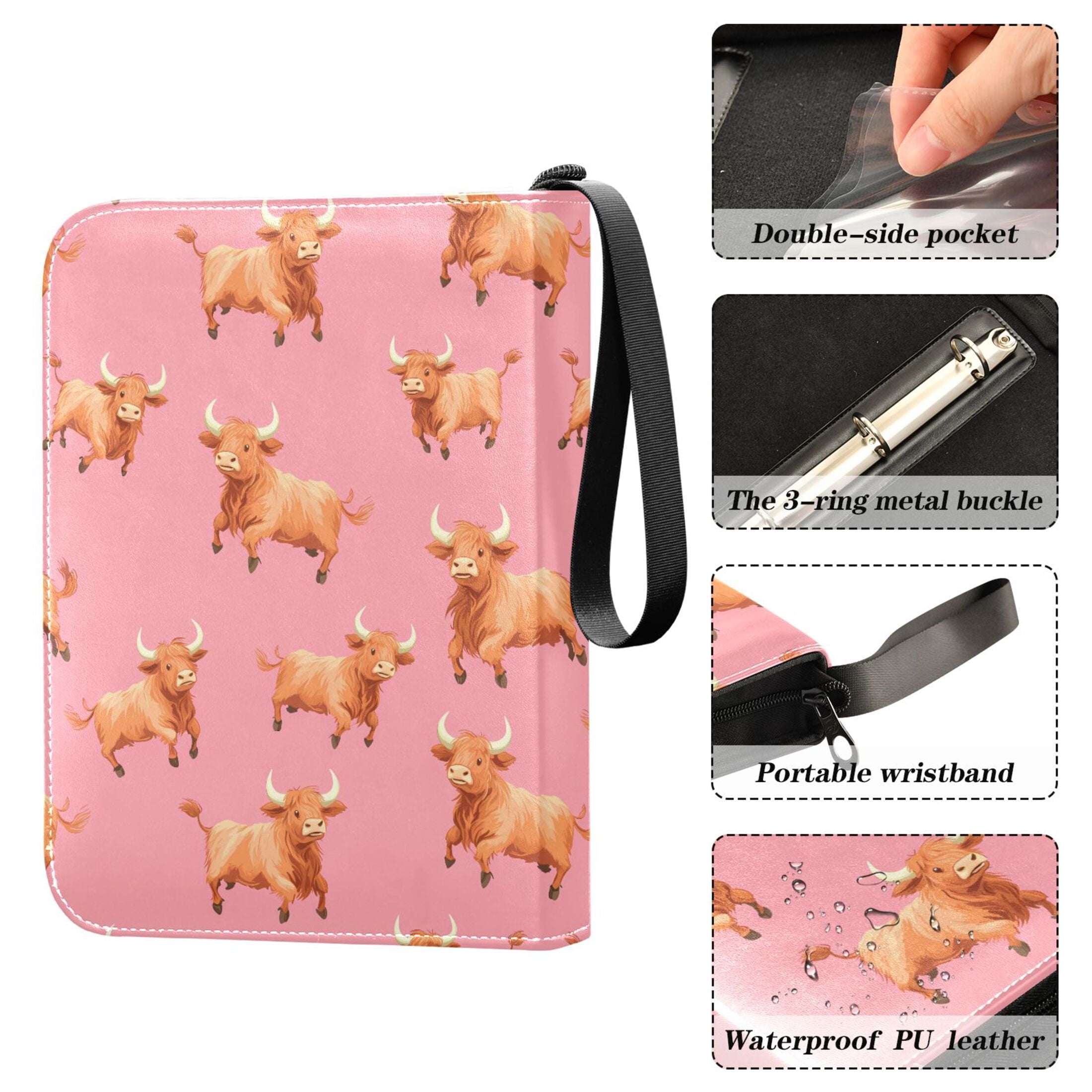ALAZA Highland Cattle Running Trading Card Binder 4 Pocket Cards Collection Album 400 Folder Holder