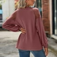thumbnail image 7 of Womens Long Sleeve Tops Lace Hallowout Solid Blouses Casual Loose Fit Tunic Crewneck Waffle T Shirts Tops Womens Clothes, 7 of 7