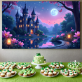 thumbnail image 6 of LUUFILx Magical Castle Landscape Backdrop Banner Enchanted Night Garden Background for Fairytale Photography Birthday Party Kids Room Decoration Wall Banner, 6 of 8