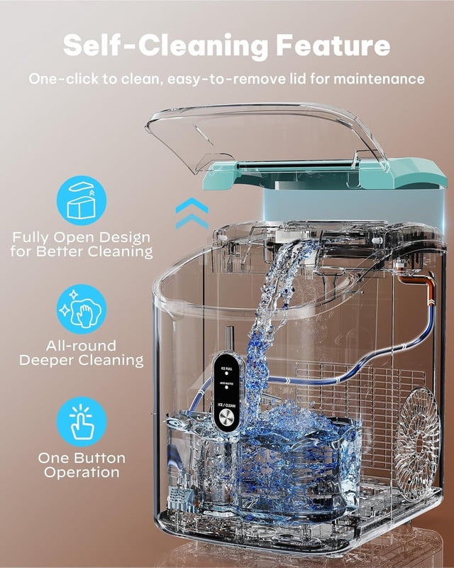 Countertop Nugget Ice Maker,Chewable Pellet Ice Machine with Self-Cleaning Function, 33 lbs/24H Portable Ice Maker for Home, Kitchen, and Office, Green