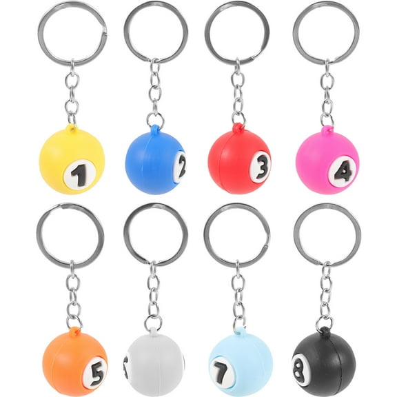 NICEXMAS 8Pcs Adorable Pool Ball Keychains Assorted Color Durable for Keys Bags Outdoor Activities