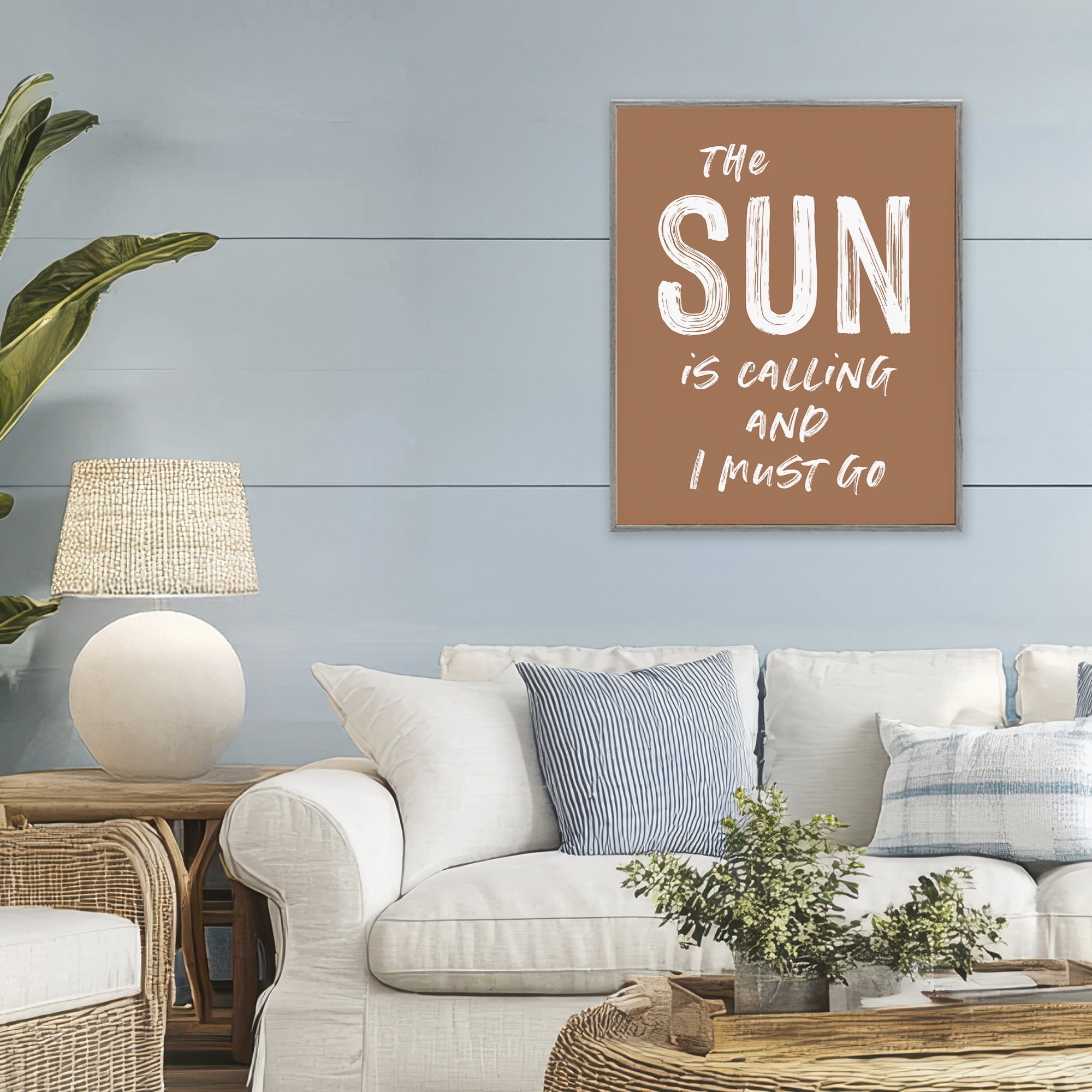 Sun Is Calling Must Go Gray Framed Giclee Art, design by Lettered and Lined