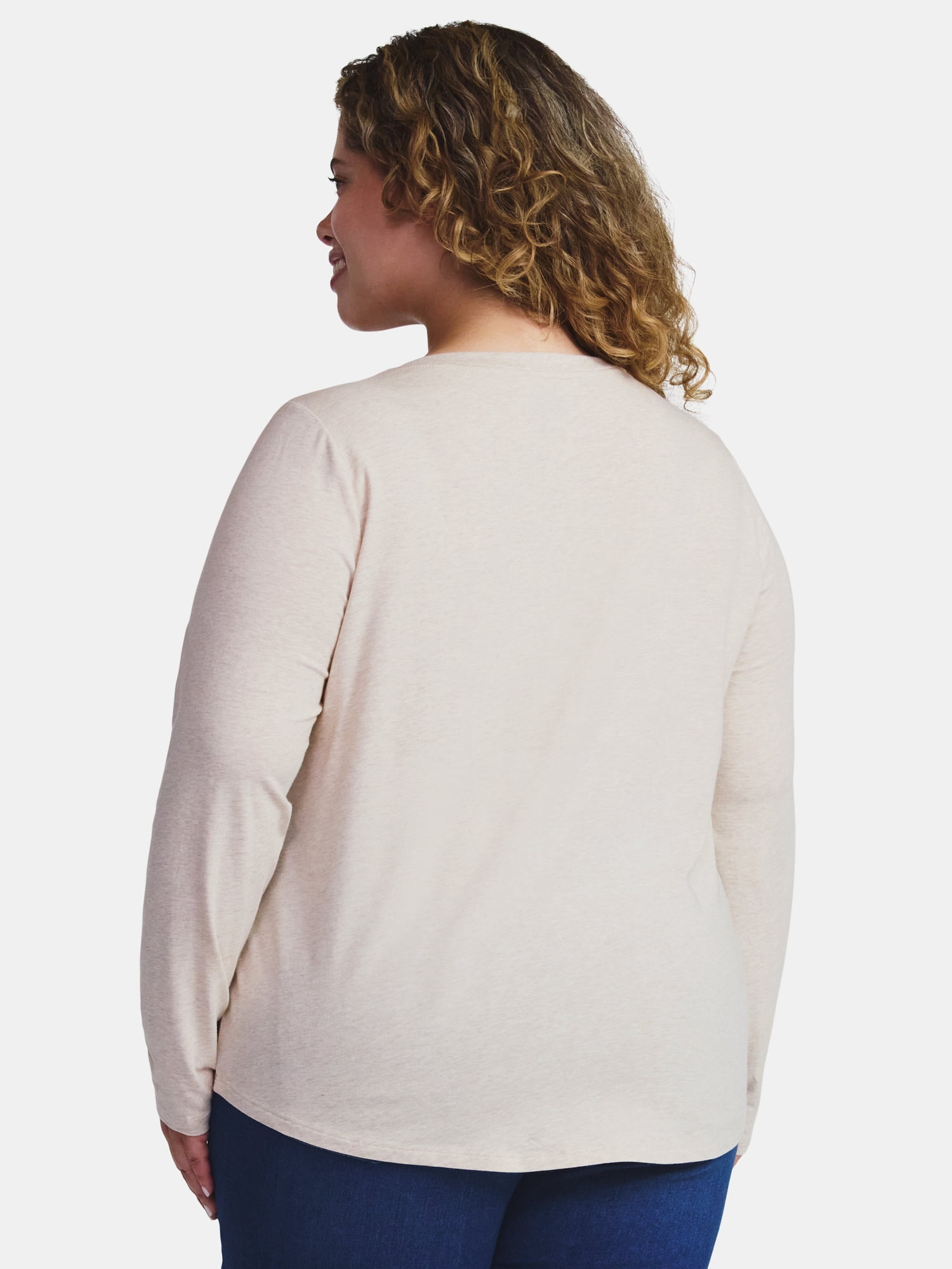 Terra & Sky Women's Plus Size V-Neck Tee with Long Sleeves, Sizes 0X-5X