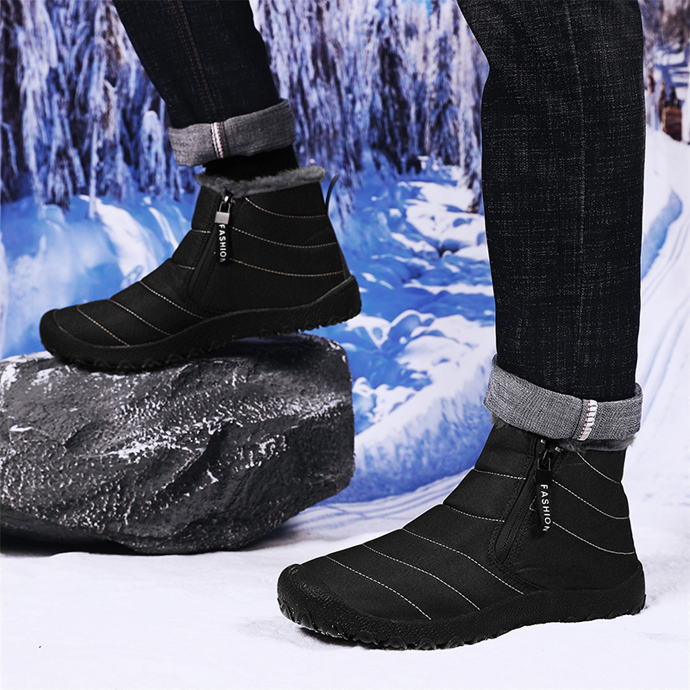 LASUDRAA Mens Barefoot Winter Boots Water-Resistant Slip-Resistant Hiking Snow Shoes Lightweight Warm Ankle-High Boots, Wide Toe Box,Trails & Everyday Wear