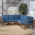 thumbnail image 2 of Noble House 5 Piece Acacia Wood Outdoor Indoor Set, Brown/Blue, 2 of 13