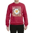 thumbnail image 2 of Wild Bobby Retro Better Together Daisy Smiley Face Checkered Background Vintage Unisex Crewneck Sweatshirt, Vintage Heather Red, Large, 2 of 6